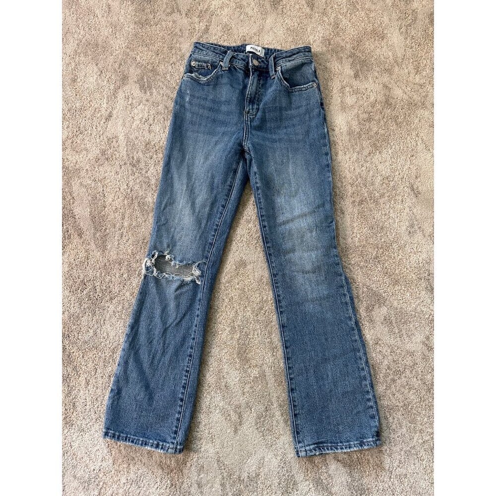 Pistola‎ Distressed Women's High-Rise Straight-Leg Stretch Jeans Size 24